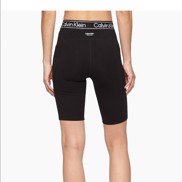 Calvin Klein Performance Logo Waist High Rise Bike Shorts SZ M Side Pockets - Picture 5 of 10